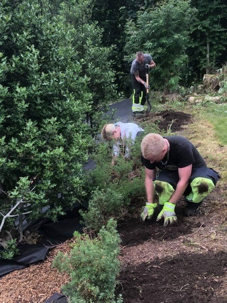 Vaktmeisterteamet tar mellom anna oppdrag med stell og park- og uteområde. - Klikk for stort bilete