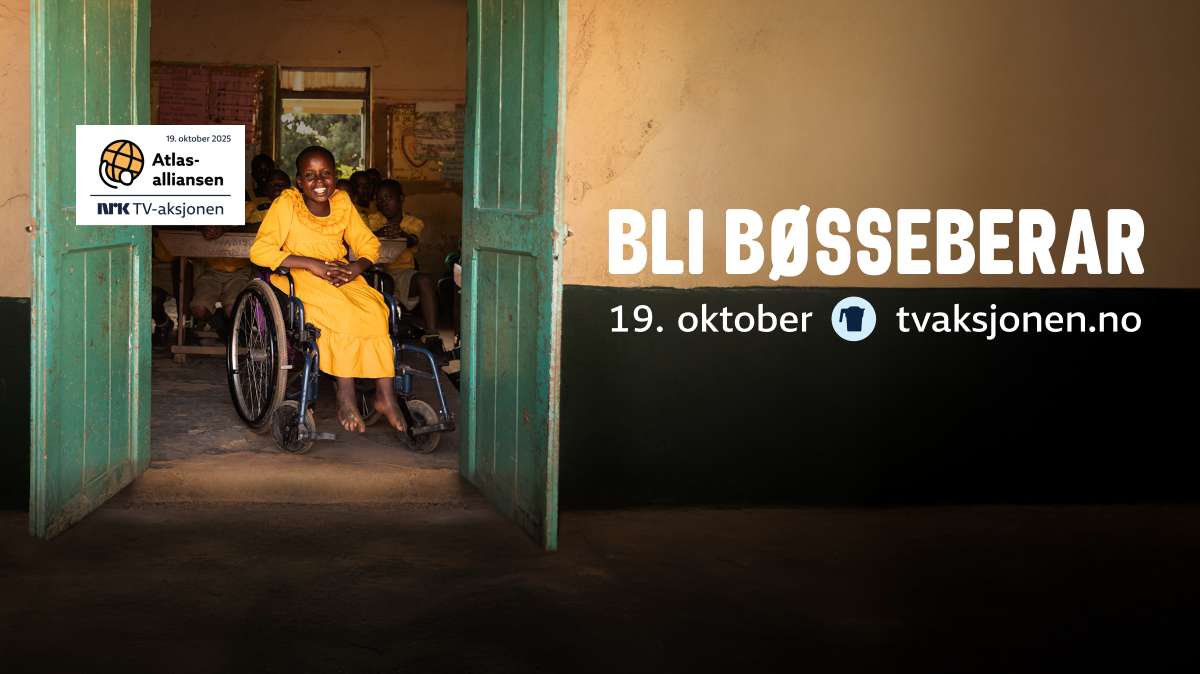 Årets plakat om å bli bøsseberar. Bileta av jente i rullestol. - Klikk for stort bilete